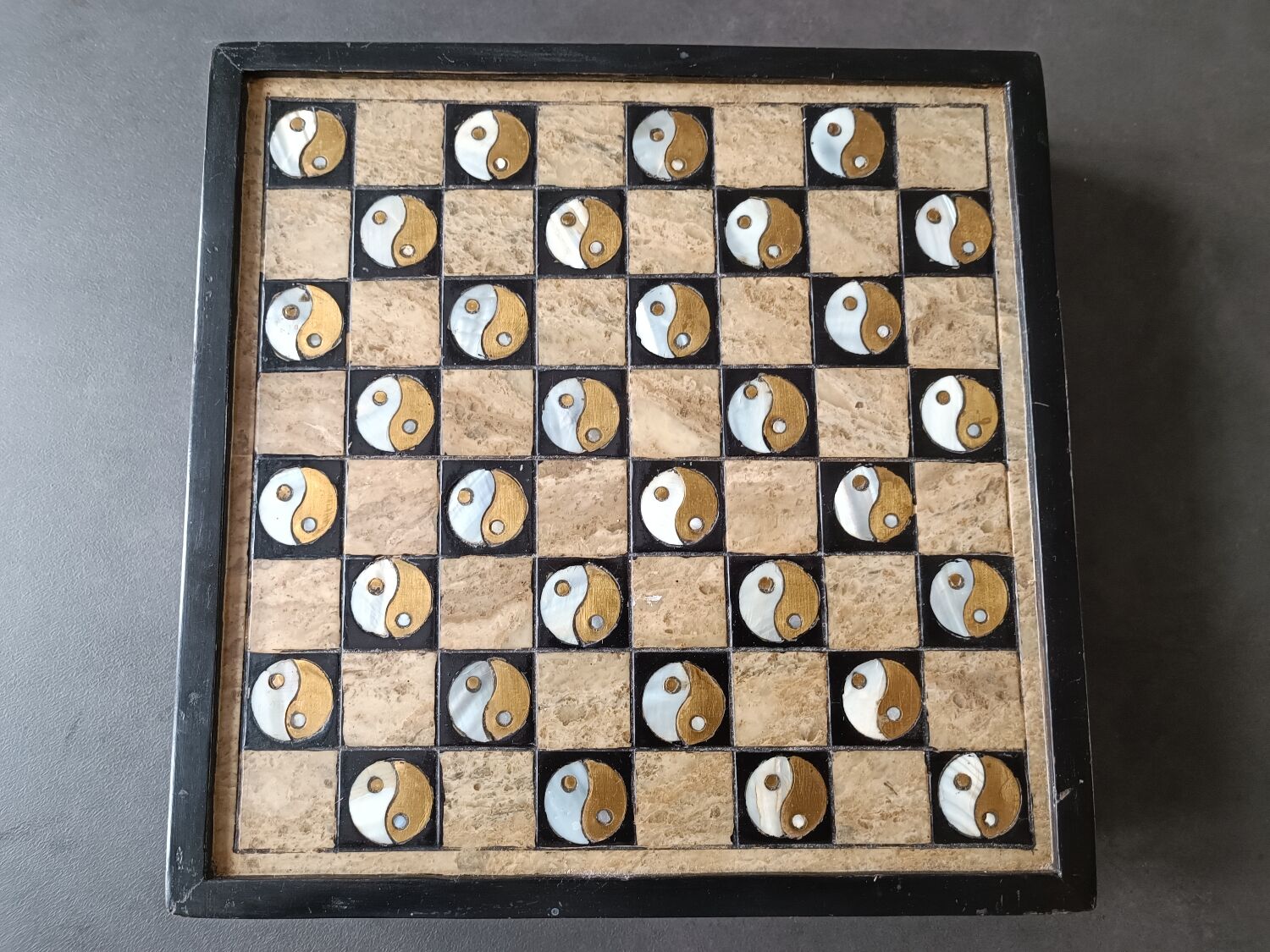 Chess in wood and mother-of-pearl