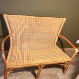 Vintage rattan armchair bench