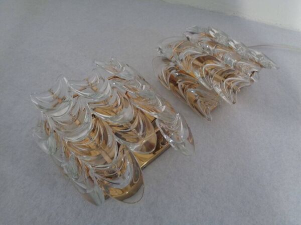 Large Gilded Brass and Crystal Glass Ceiling Lamp by Ernst Palme for Palwa, 1960s