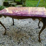 Coffee table Louis XV pink marble