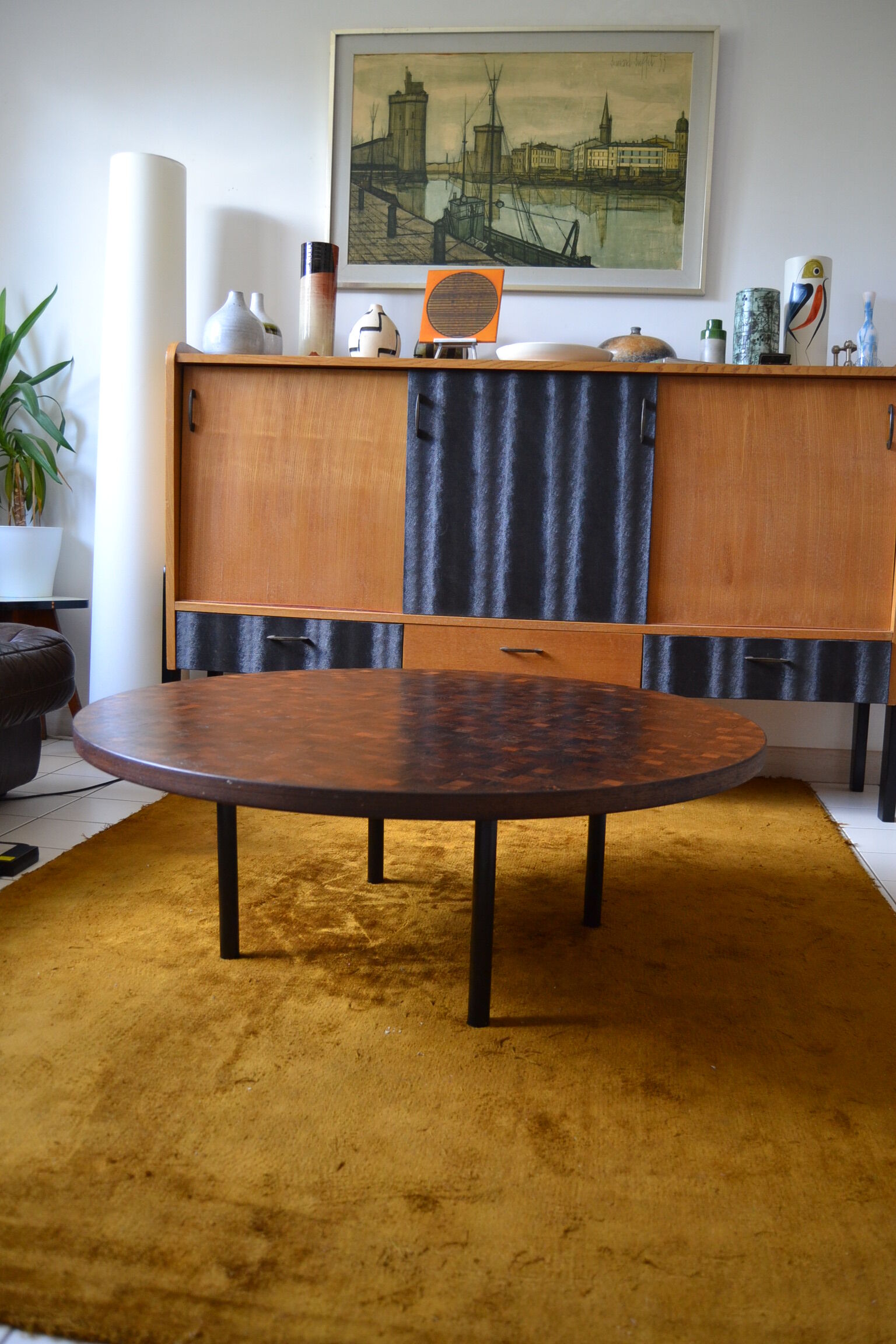 Table low marquetry in wenge