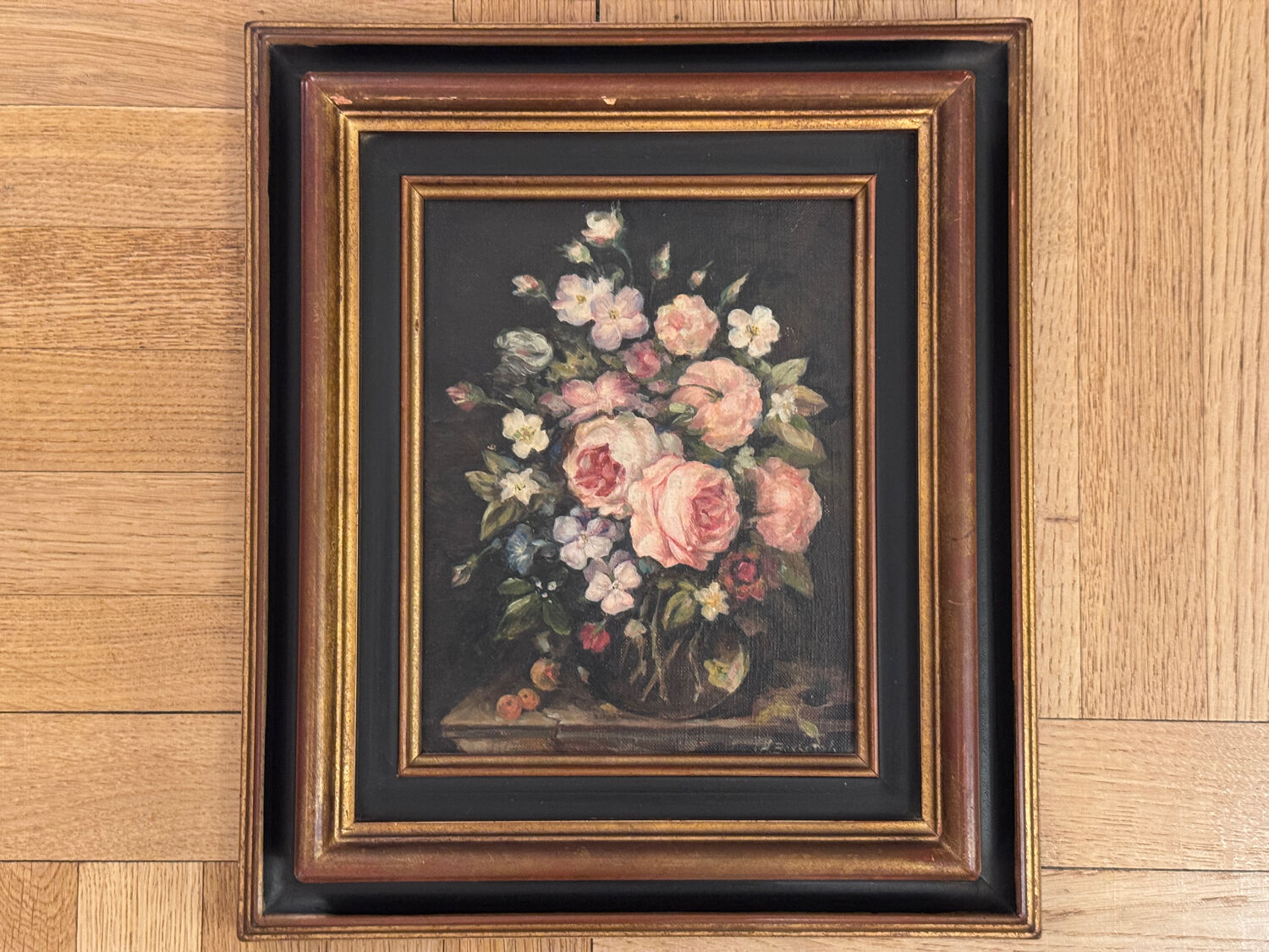 Oil on canvas by Henri Bonhotal - floral still life