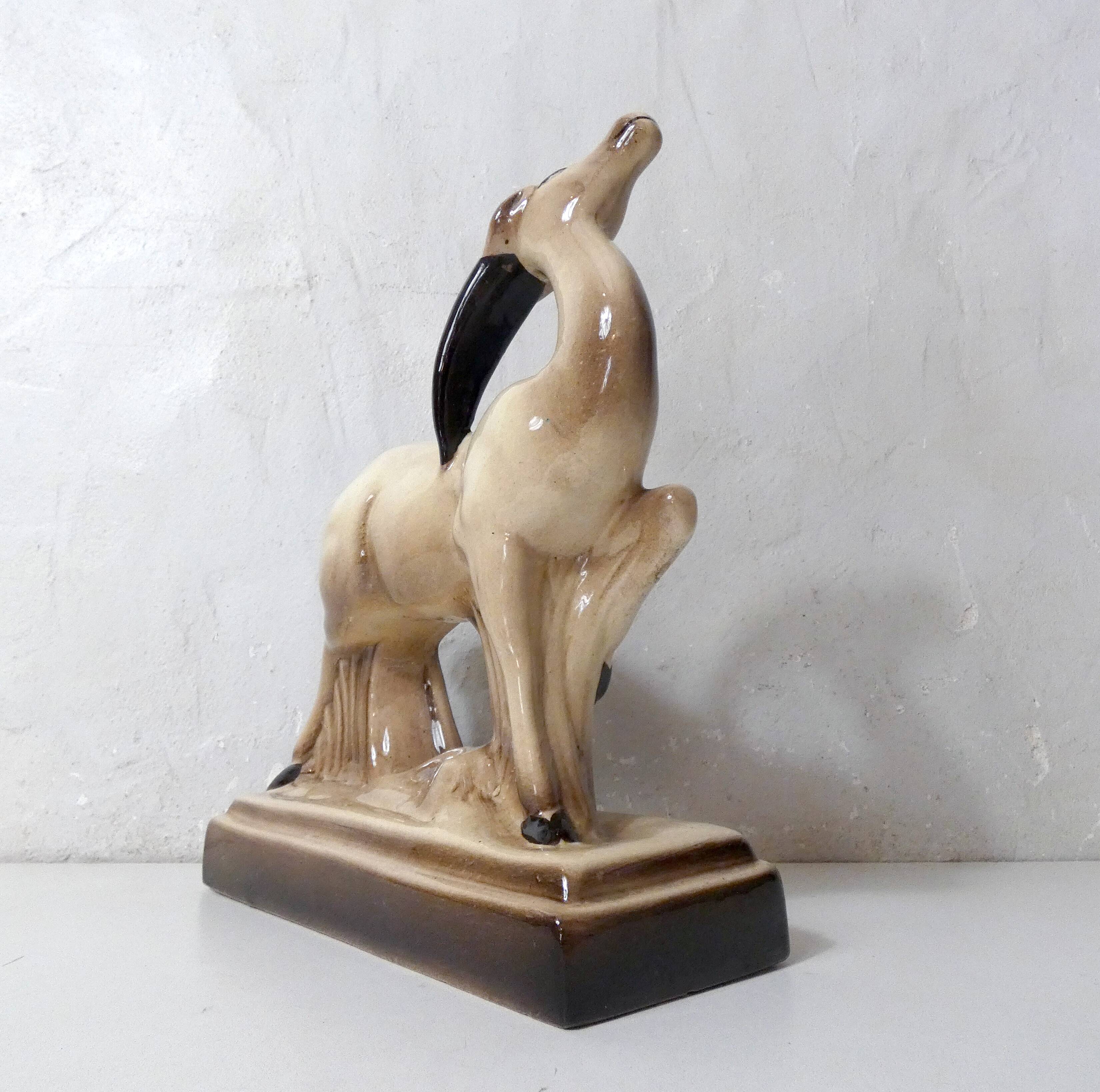 Charles Lemanceau Art Deco ceramic antelope