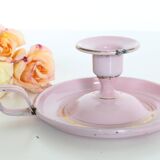 Pink cellar rat candleholder, enamelled metal, vintage