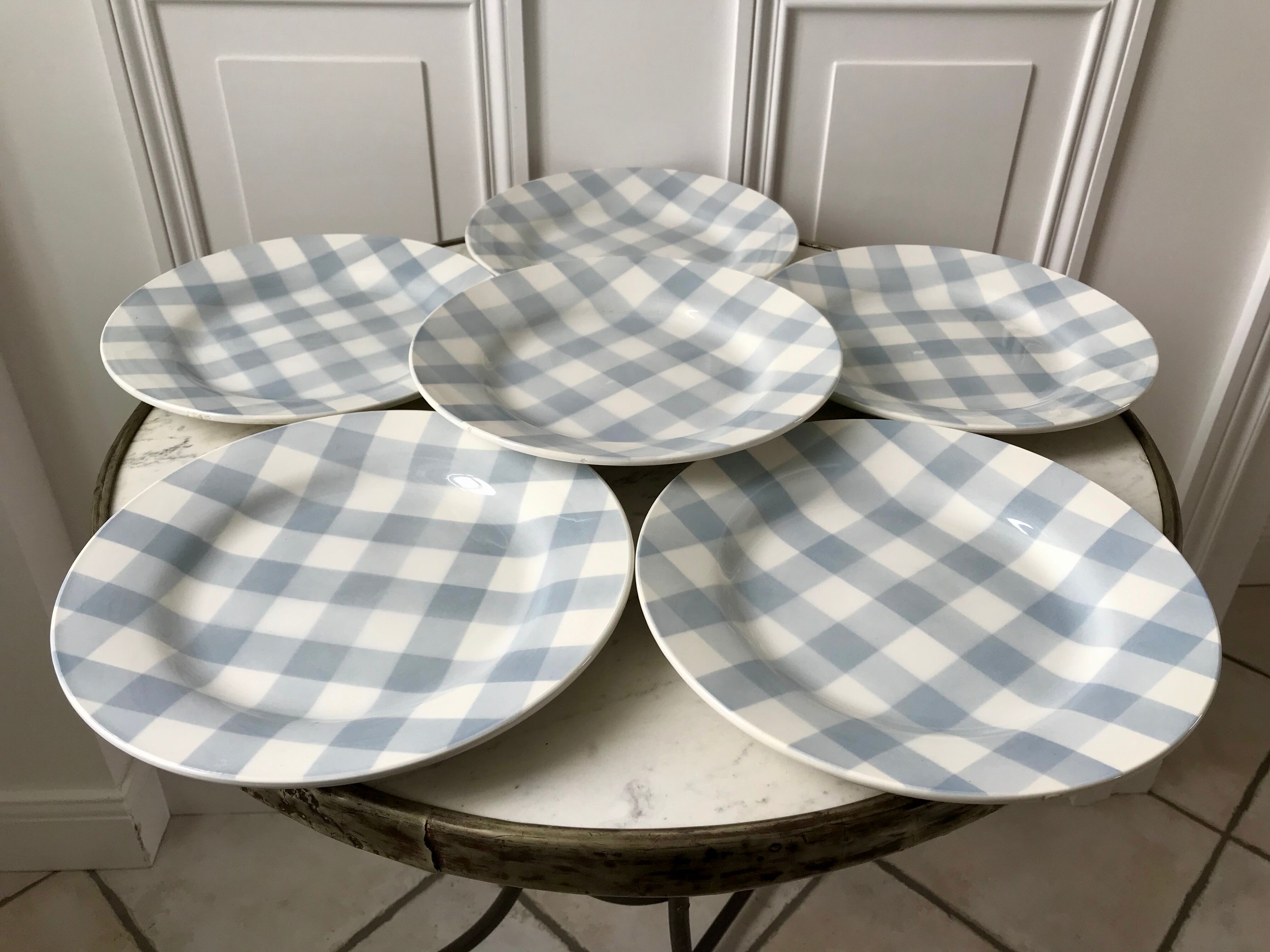 Set of 6 flat plates digoin sarreguemines model "scottish" sky blue 40s-50s