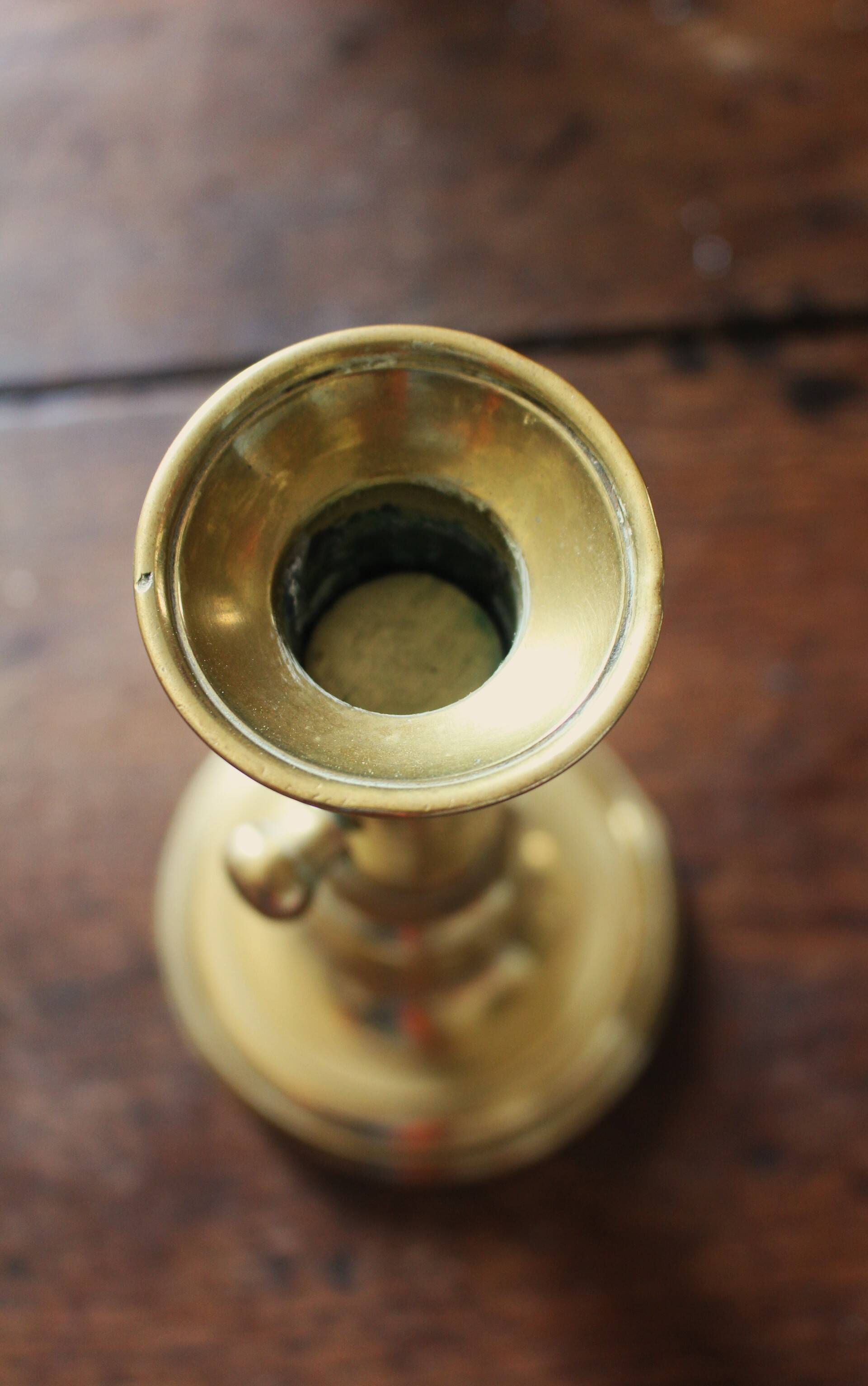 Brass torch candle holder push decor