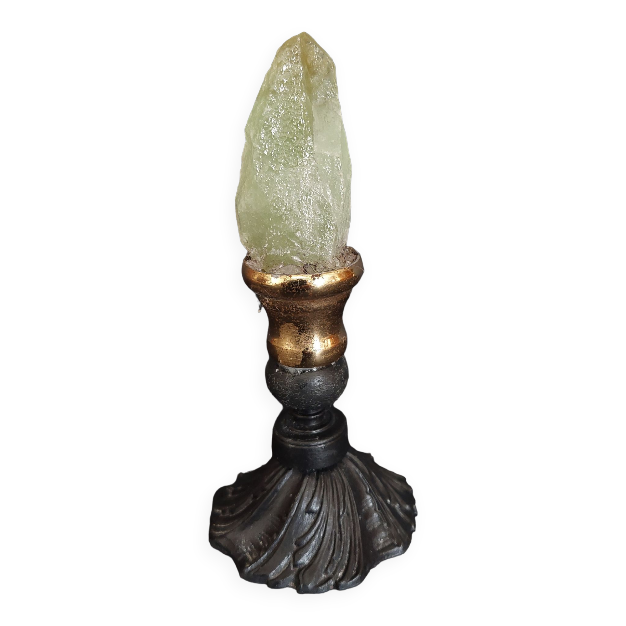 Cabinet of Curiosities green calcite on pedestal