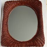 Vintage woven wicker mirror