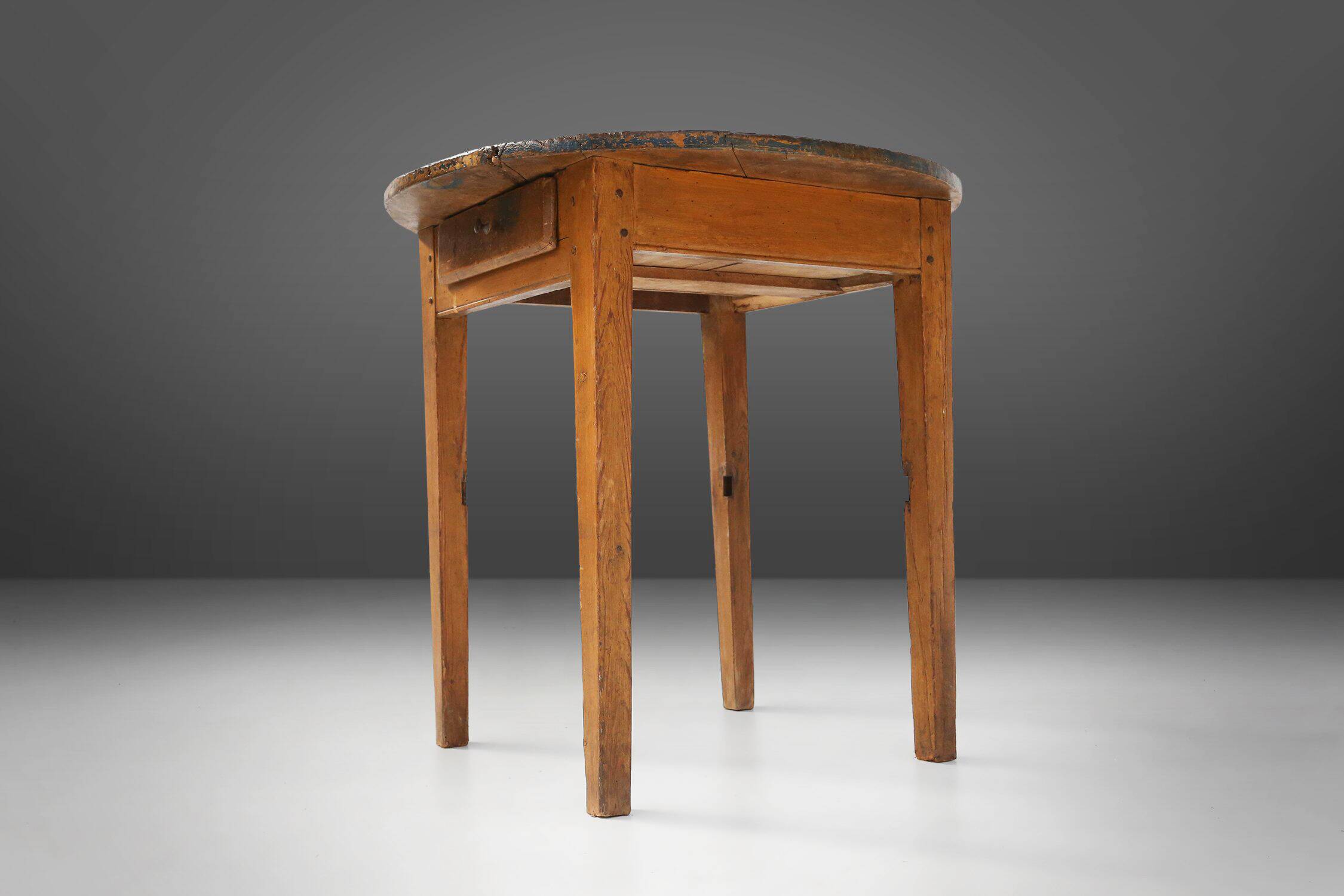 French Round Side Table in Oak with Blue Top, 1850s
