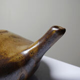 Vintage Japanese-style teapot from the 70s-90s, handmade brown stoneware signed Pichon.