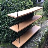 Wall shelf String lacquered metal black and light wood 1960