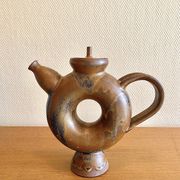 Glazed stoneware sculptural teapot signed