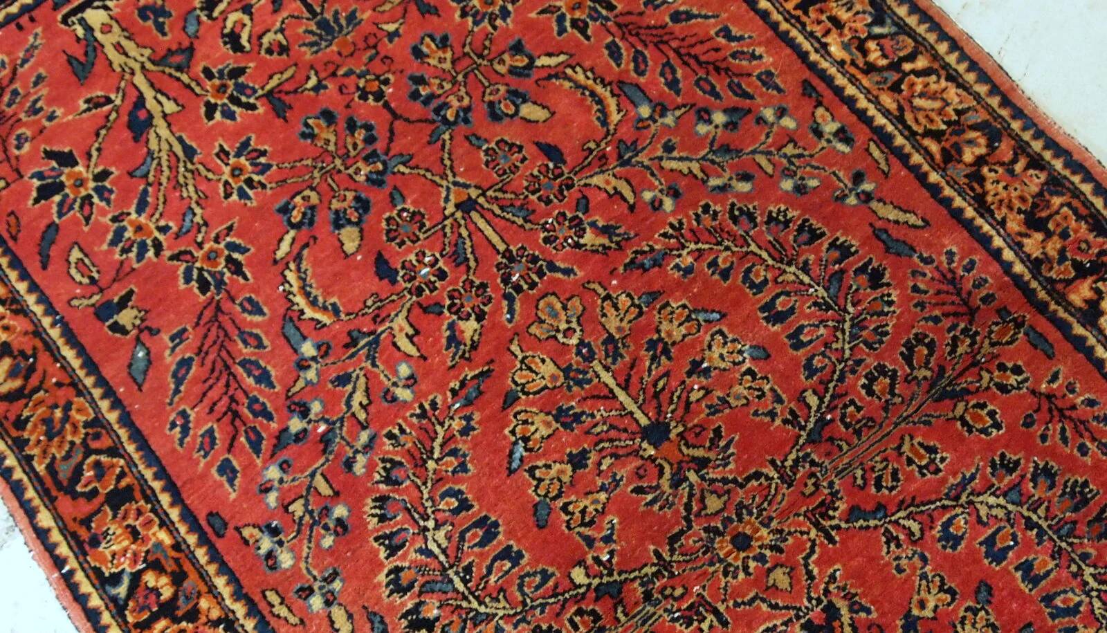 Handmade antique Persian Sarouk runner 3.2' x 7.10' (97cm x 241cm) 1900s - 1B708