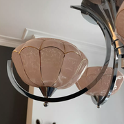 Vintage art deco chandelier, chrome and pink glass, vintage 1930