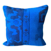 Electric Blue Vintage Turkish Rug Pillow, Hand-Stitched Wool Cushion