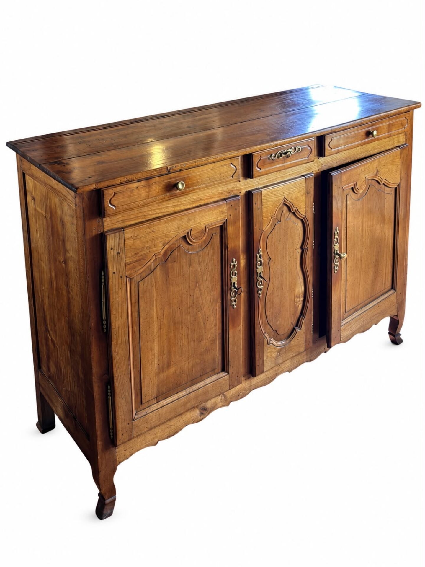 Enfilade of three Louis XV style doors in cherry wood from the 19th century.