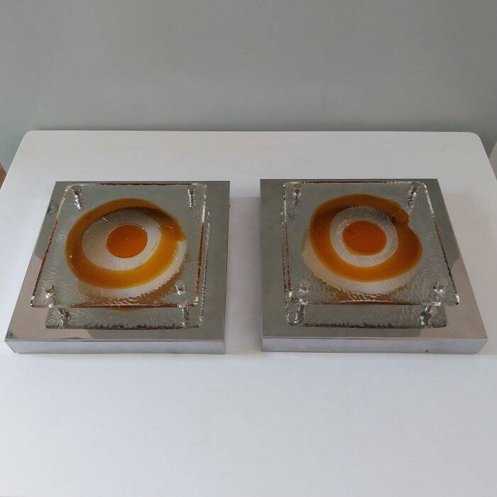 Pair of Italian Mazzega glass wall lights