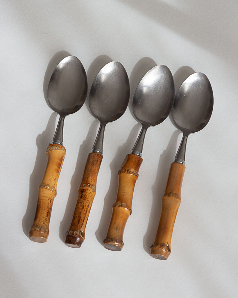 Bamboo cutlery set for 4 people, 60s