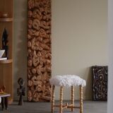 High oak stool, reupholstered in lambswool, Danish cabinetmaker, 1950s.