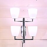 Fontana Arte, Set of 3 4-Light Wall Lamps, White Murano Glass, Italy