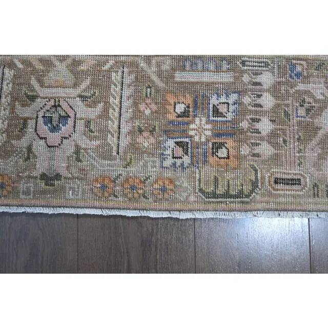 1970s Vintage Persian Handmade Wool Cotton Light Brown Area Rug 261x364