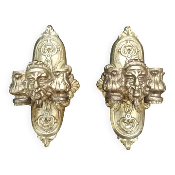 Paire d'appliques en bronze mascaron signé L.Pinet époque Art Nouveau