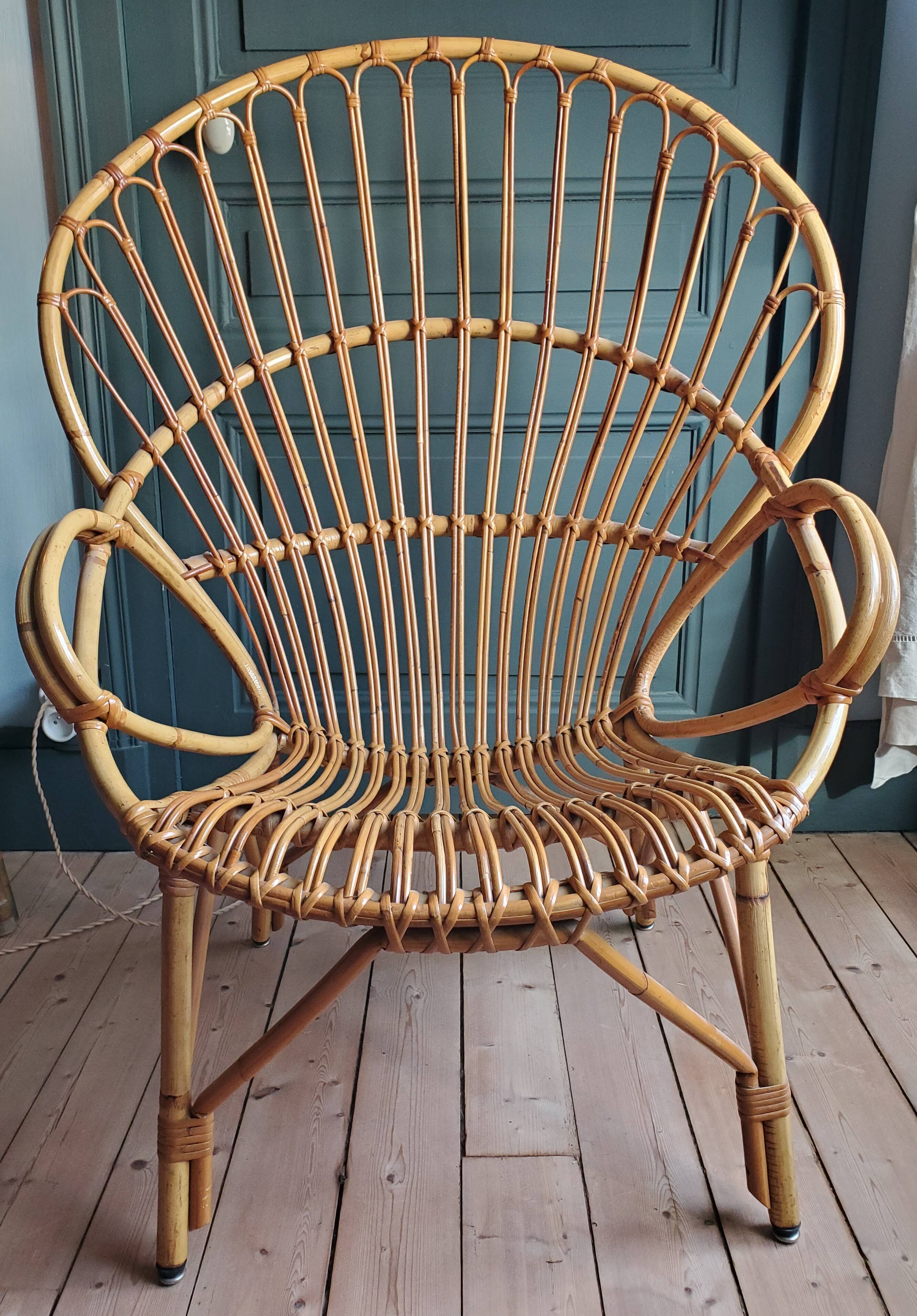 60's rattan fan chair