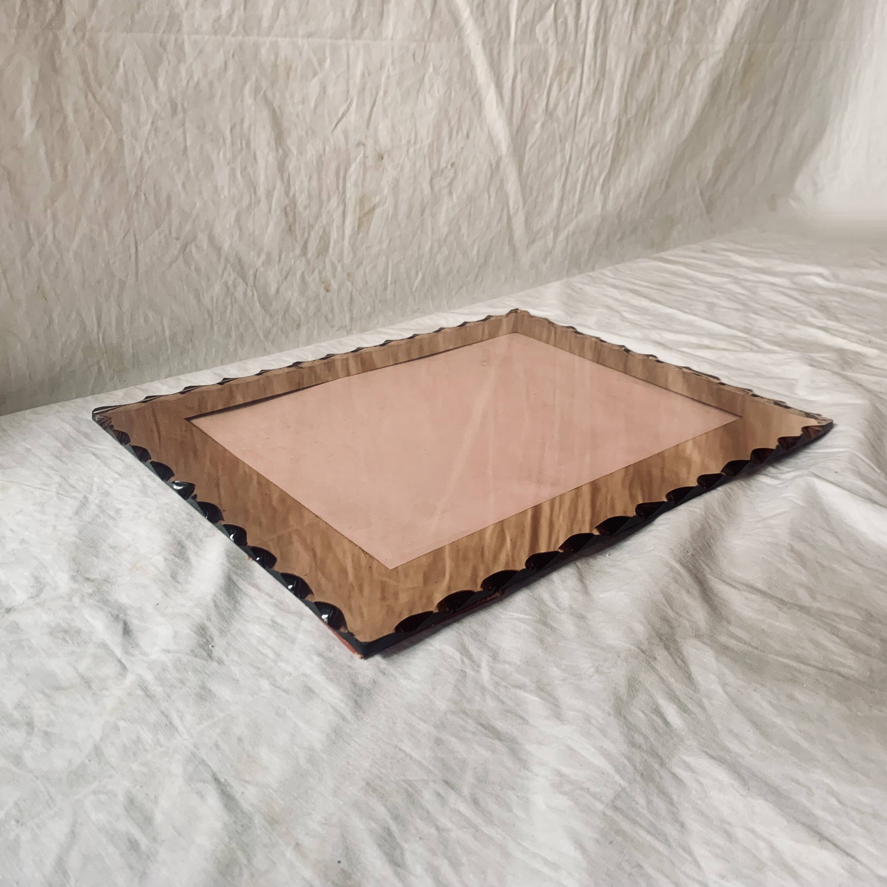 Cadre photo Art Déco en miroir biseauté teinté rose