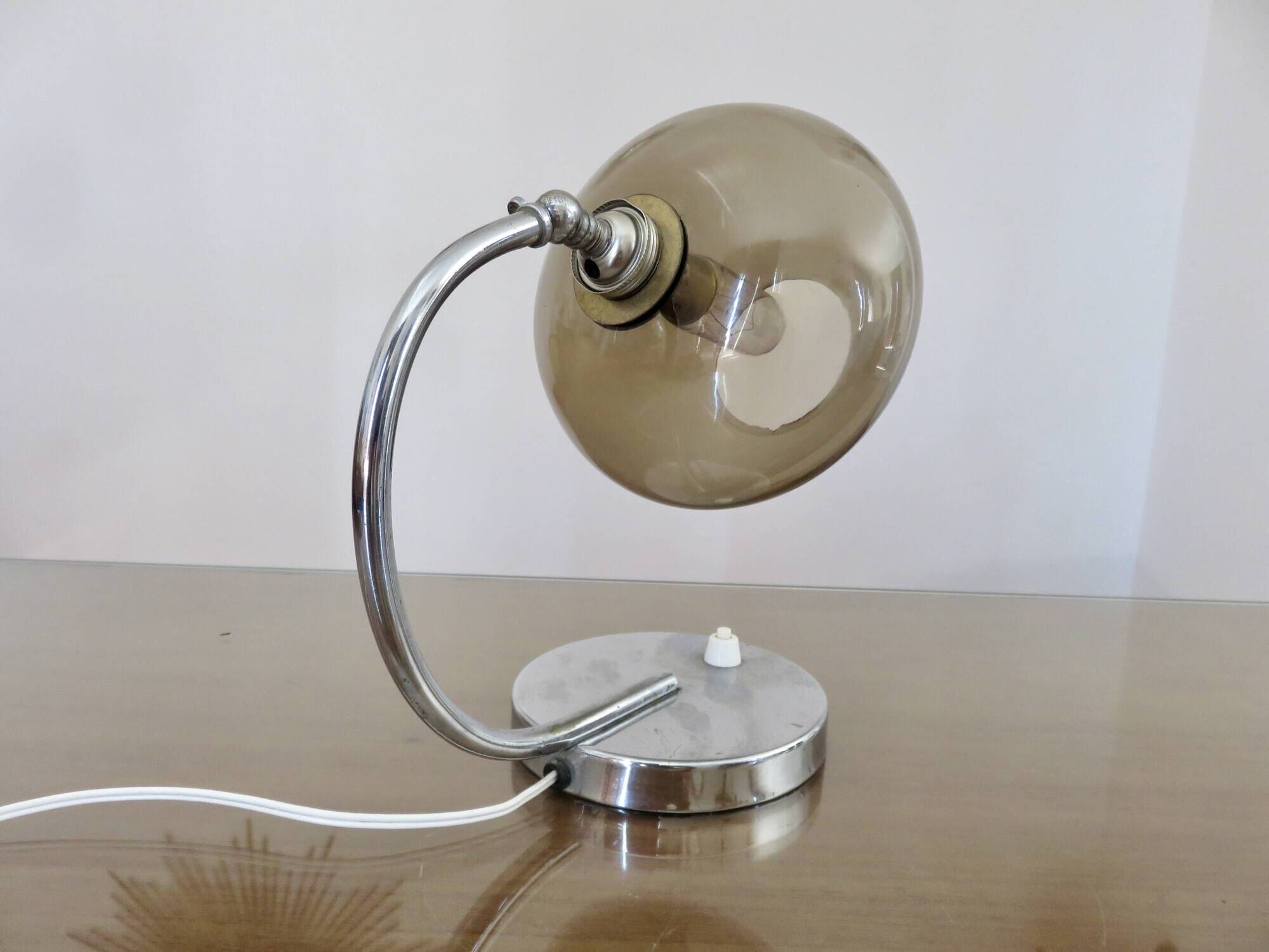 Lamp in chrome metal and amber glass made in Italy 1970