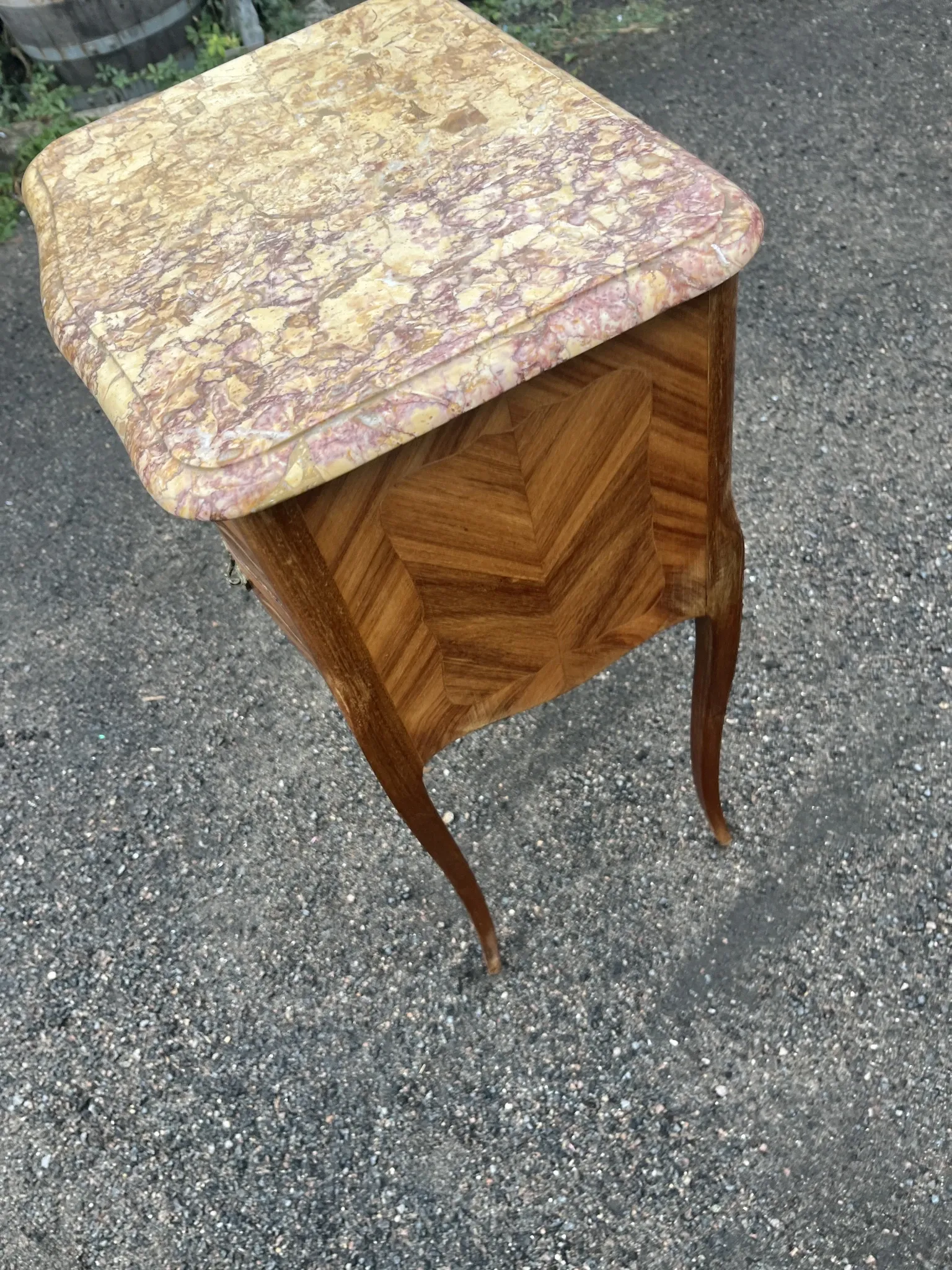 Antique marquetry bedside table – Marble top – Louis XV style