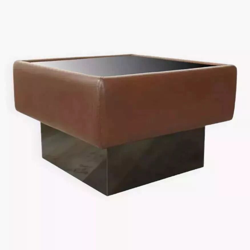 Black leather and glass coffee table