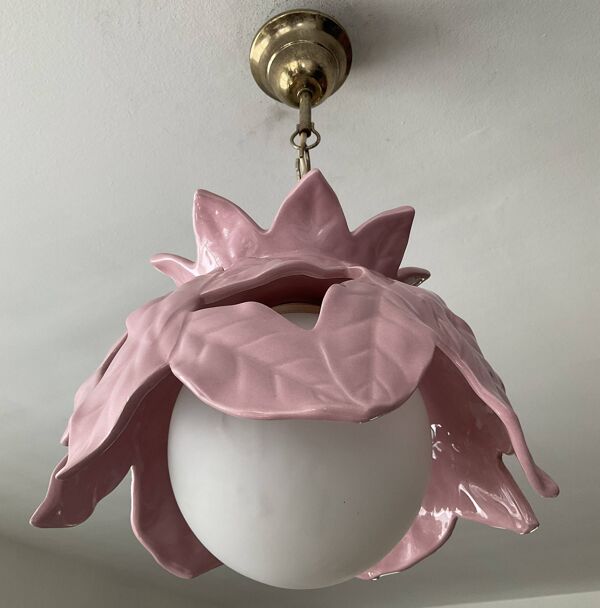 Suspension vintage fleur en céramique émaillée