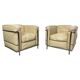 White leather club chairs LC2 by Le Corbusier for Cassina