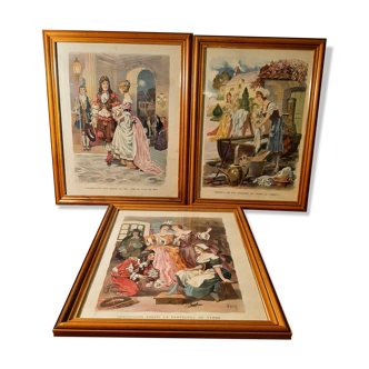 3 old Cinderella illustrations framed under glass