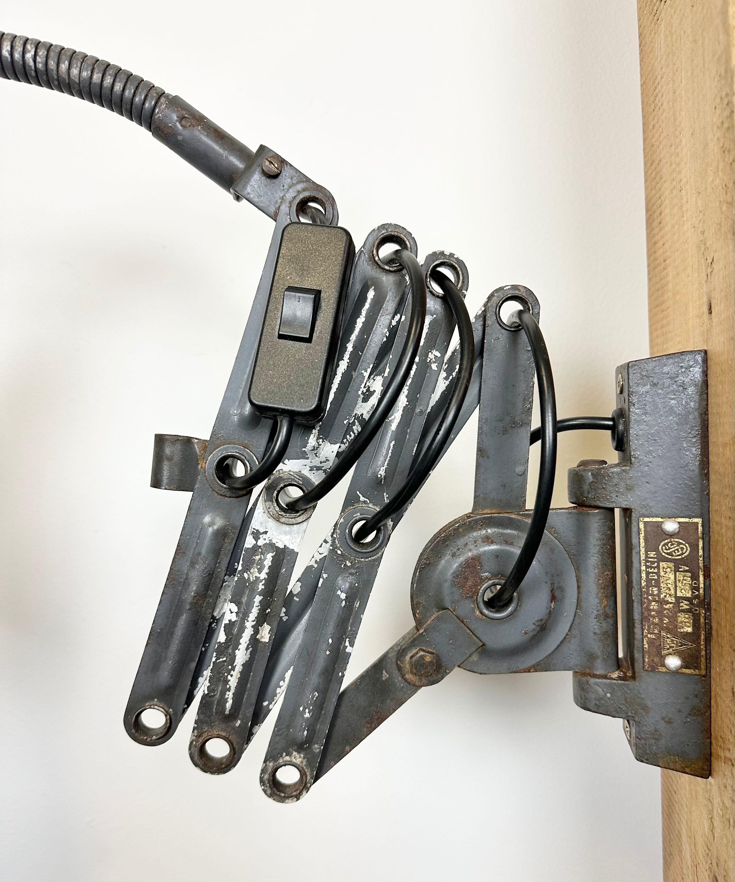 Grey Industrial Scissor Wall Lamp from Elektroinstala, 1960s