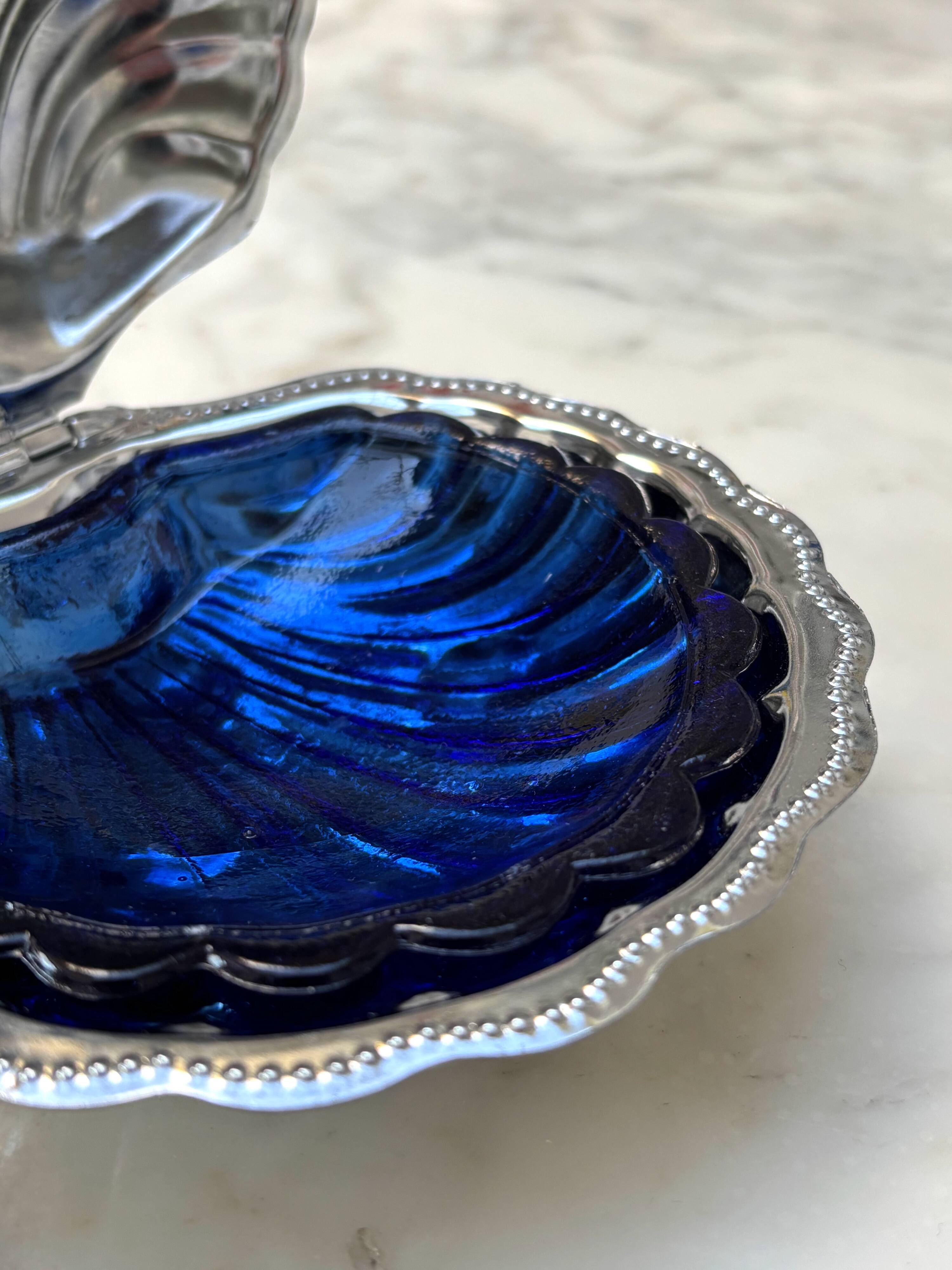 Antique silver-plated shell butter dish