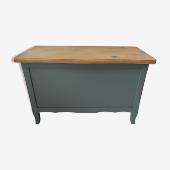 Vintage toy chest green of gray waxed finish, waxed top medium oak.