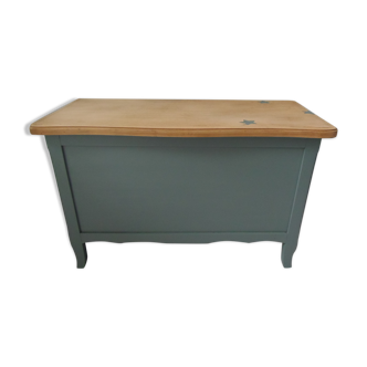 Vintage toy chest green of gray waxed finish, waxed top medium oak.