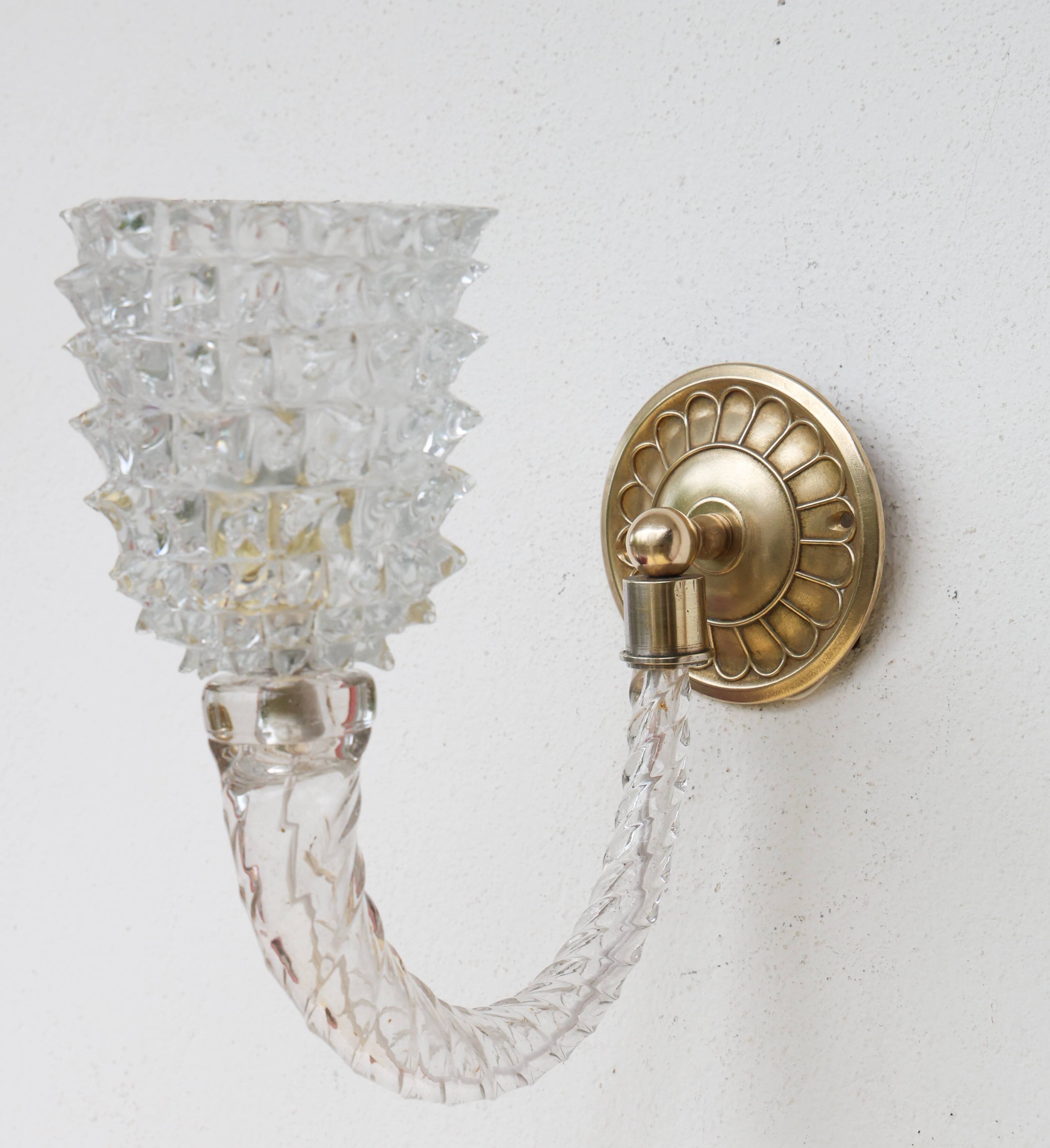 Set of 2 Art Deco Wall Light in Murano Rostrato Glass by Barovier e Toso, 1