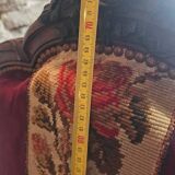 Louis-Philippe armchair in mahogany and burgundy velvet, floral decoration.