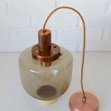 1 blown smoked glass pendant light / copper bar lamp / mid-century modern 1970s