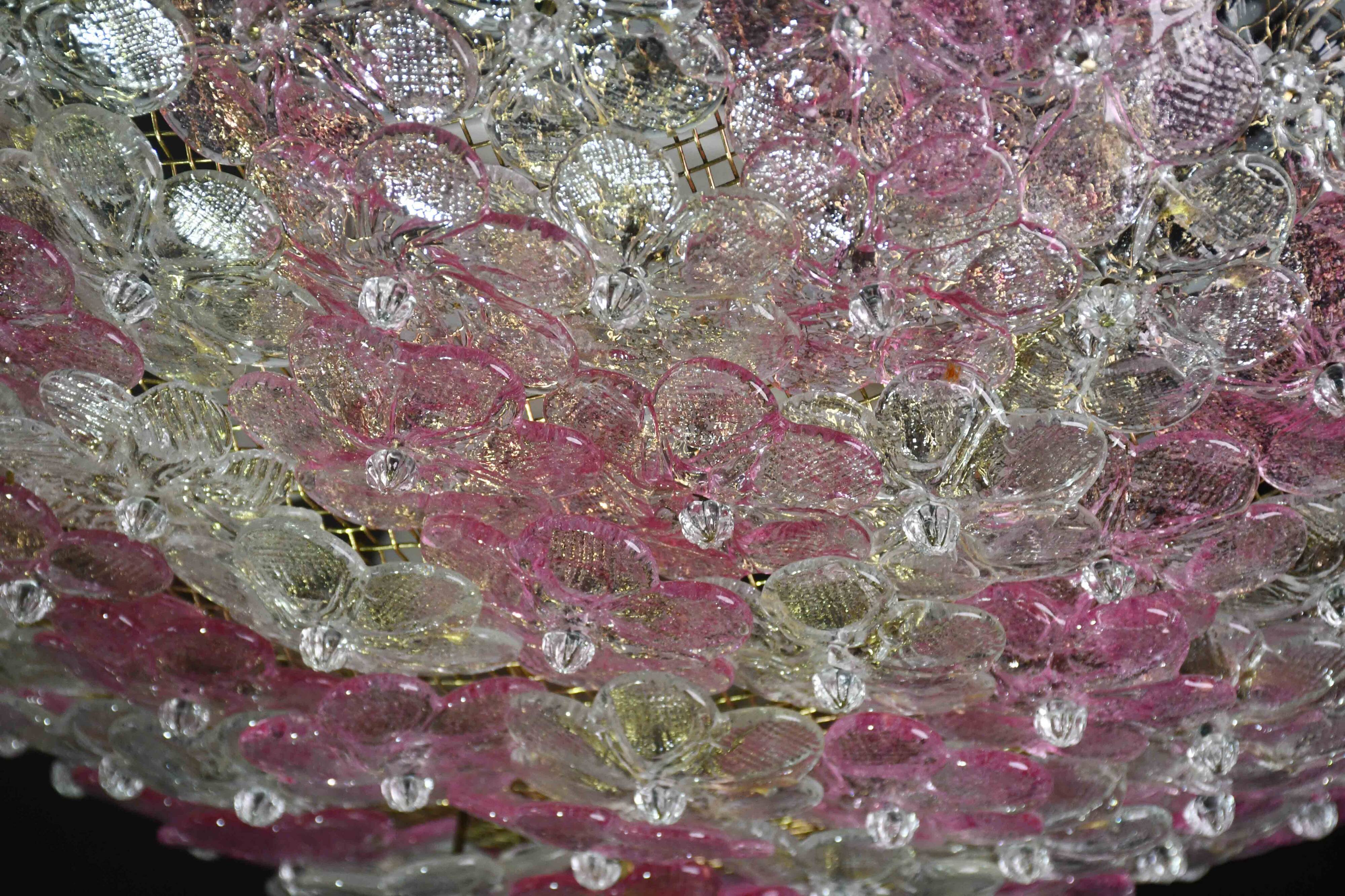 Wonderful Extra Large Size Pink Murano Glass Ceiling Light Flower by Seguso