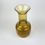 Ancien Vase Carafe Verre Soufflé Bullé Ambré Jaune