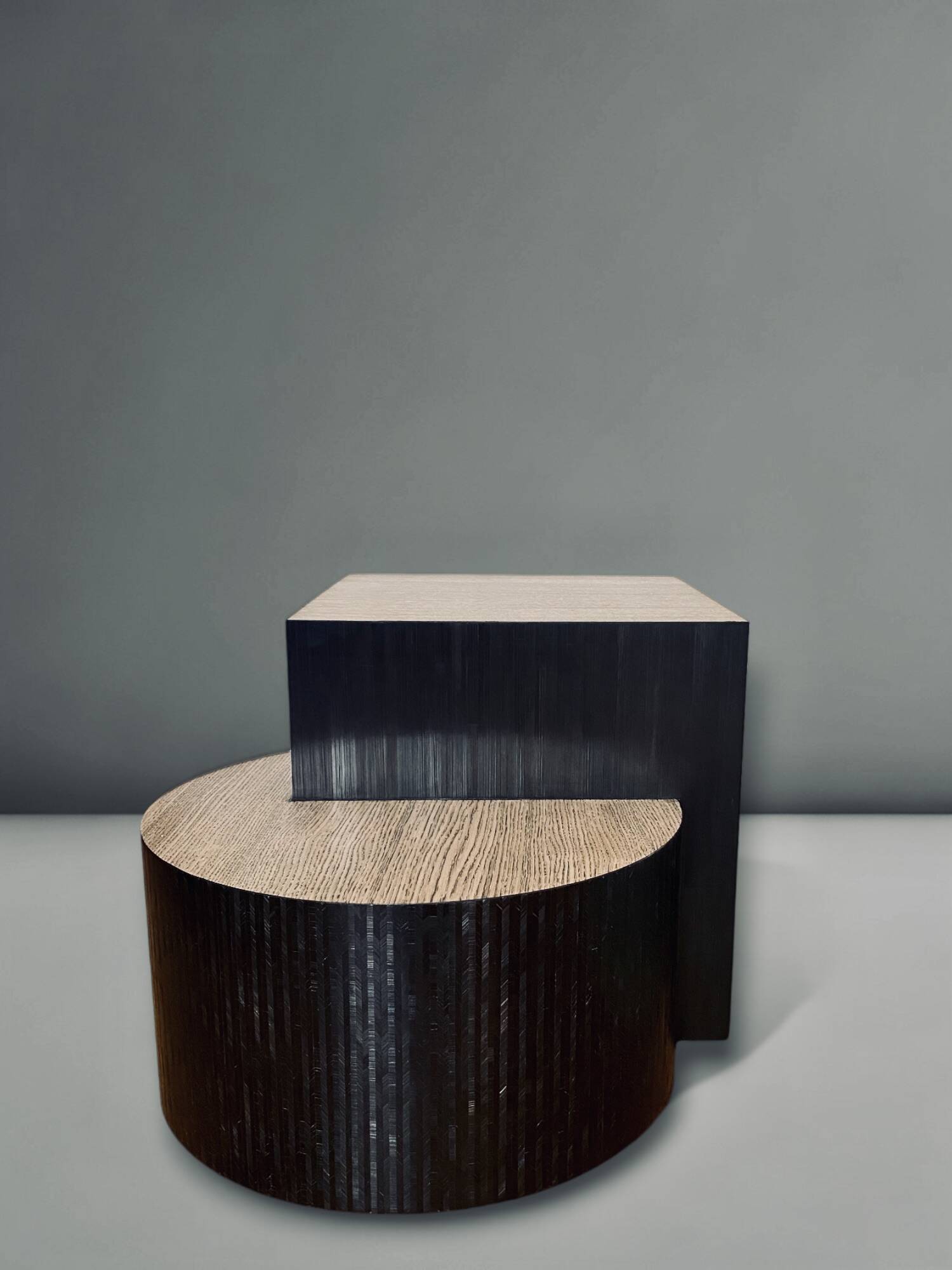Oak coffee table with black straw.