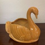Swan shaped planter in 70s earthenware apricot orange color