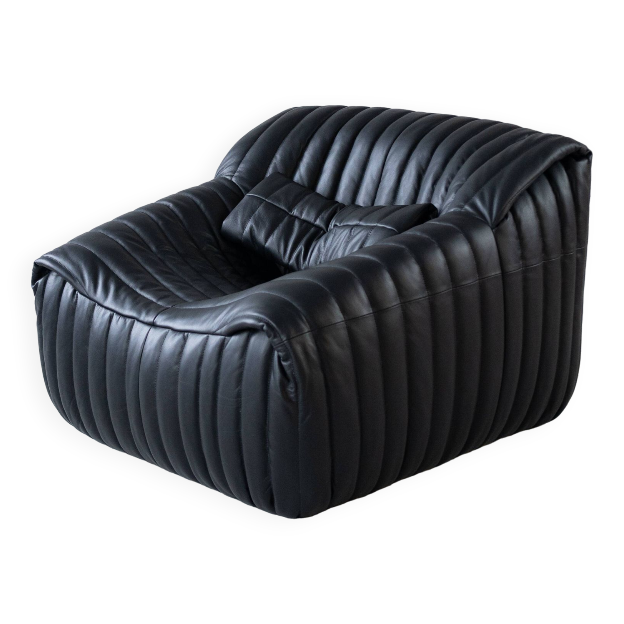 Cinna Ligne Roset Black Leather Armchair attributed to Annie Hieronimus, 1970s