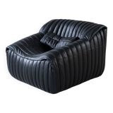 Cinna Ligne Roset Black Leather Armchair attributed to Annie Hieronimus, 1970s