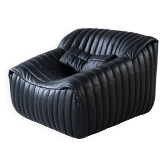 Cinna Ligne Roset Black Leather Armchair attributed to Annie Hieronimus, 1970s