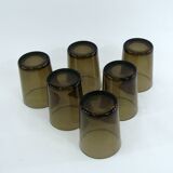 6 smoked brown tempered glass cups - Vereco France - vintage 70s