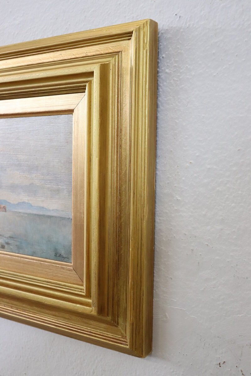 View of the Gulf of Naples, oil painting on board, Italy early 20th century, signed